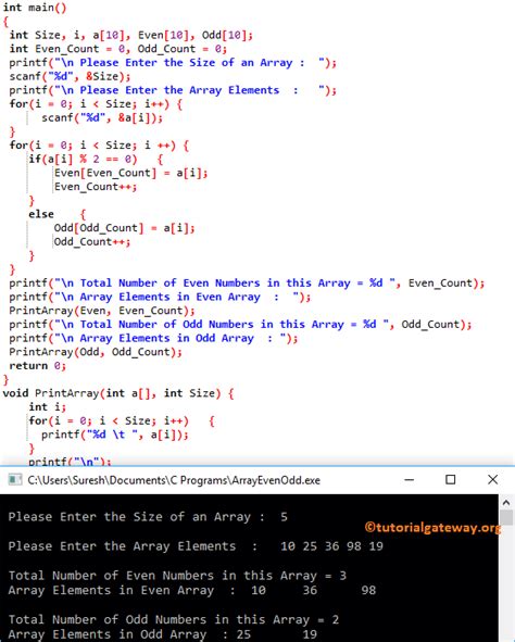 segregate even and odd numbers|array odd even in c.